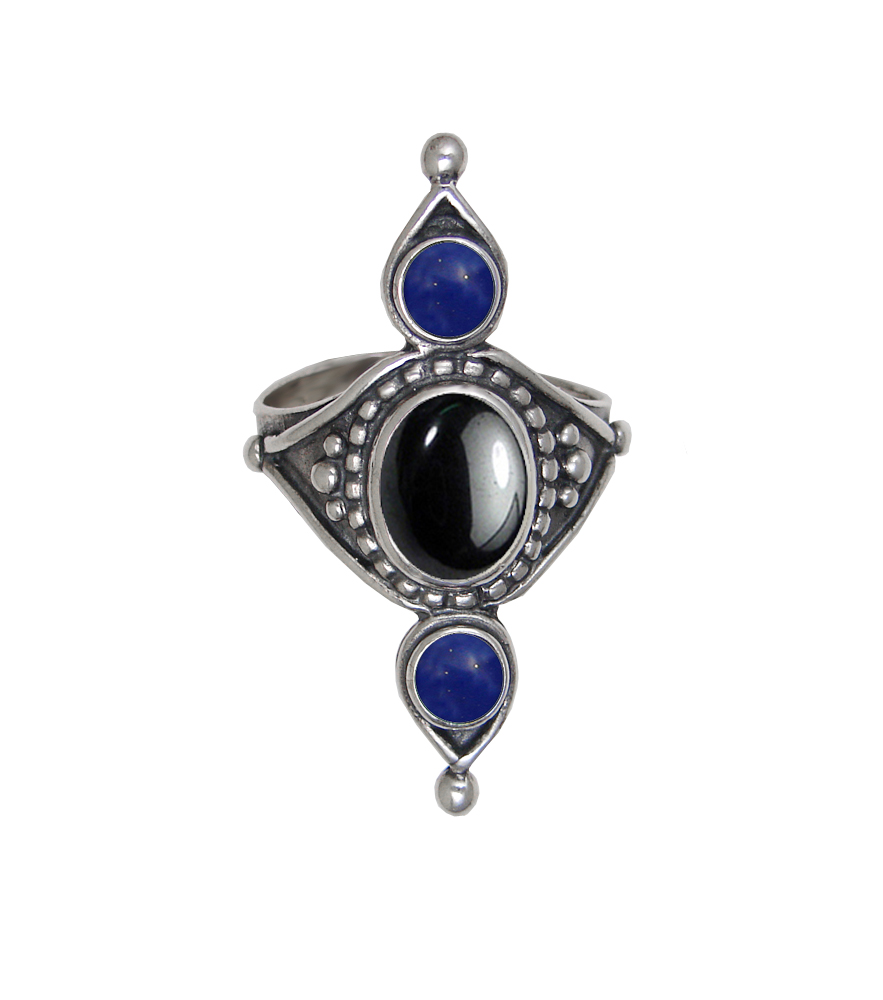 Sterling Silver Royal Ring With Hematite And Lapis Lazuli Size 10